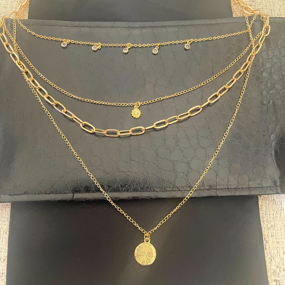 Gold Tone Layered Necklace - One Piece NWOT